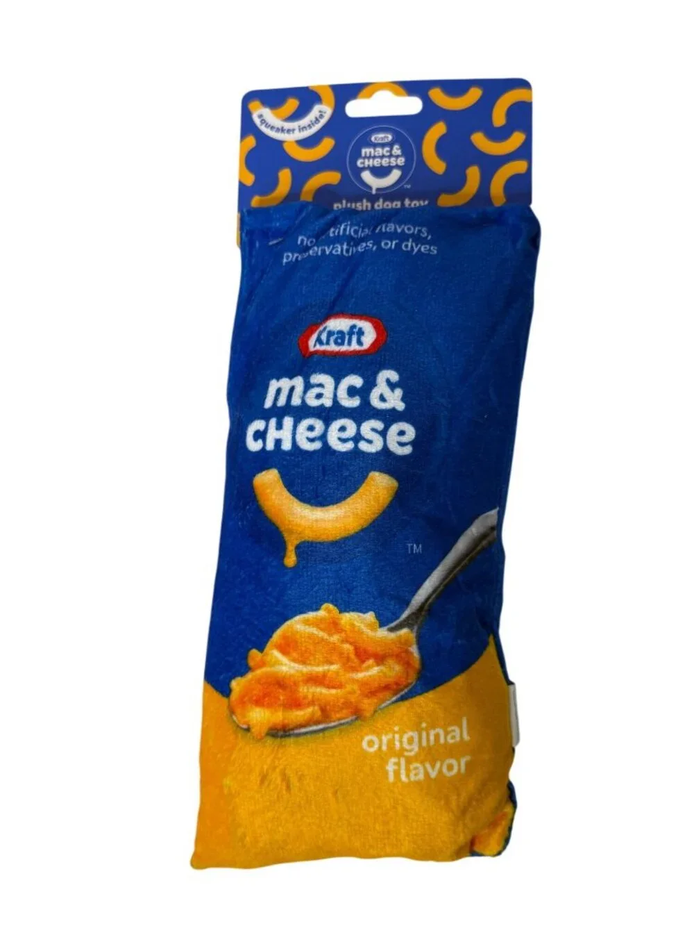 Kraft Mac & Cheese Box Dog Toy Plush Squeaky Food Novelty Pet Toy